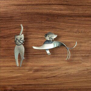 Sterling Silver Cat-Brooches By Beaucraft & Jane Art  Funky Feline Jewelry